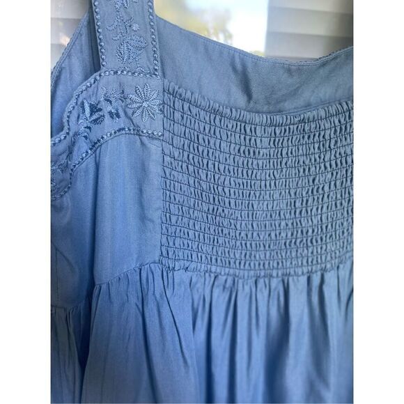 Kate Spade Broome Street Chambrey Midi Dress XL Blue Smocked Tiered Flowy - Picture 7 of 11